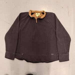 Woolrich Womens Quarter Zip Pullover Sweatshirt Brown Suede Collar Size L